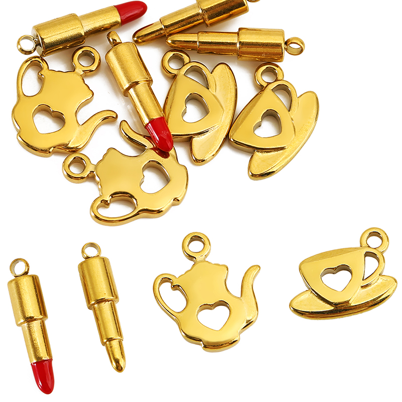 Lip Balm - 10 Stück Edelstahl Goldfarben Kleine Charm-Anhänger