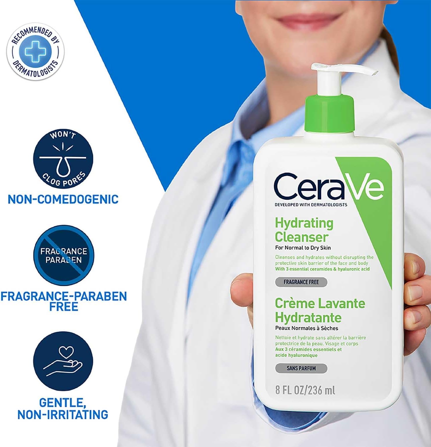 Cleanser Face - CeraVe Feuchtigkeitsspendende Reinigungslotion 236ml, Sanfte Gesichts-